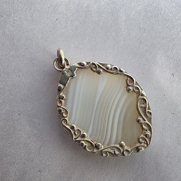 Jay King DTR Sterling Silver 925 Lace Agate Pendant Fasceted Stone New Signed - Picture 10 of 11